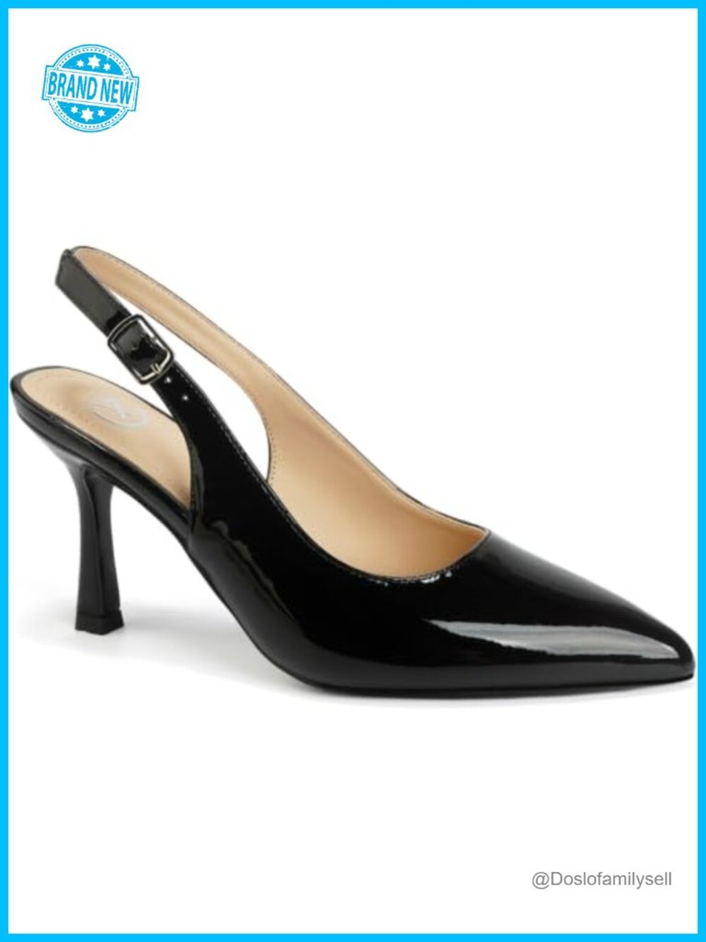 Women's Pointed Toe Slingback Heels Patent Faux Leather Kitten Heel Pumps